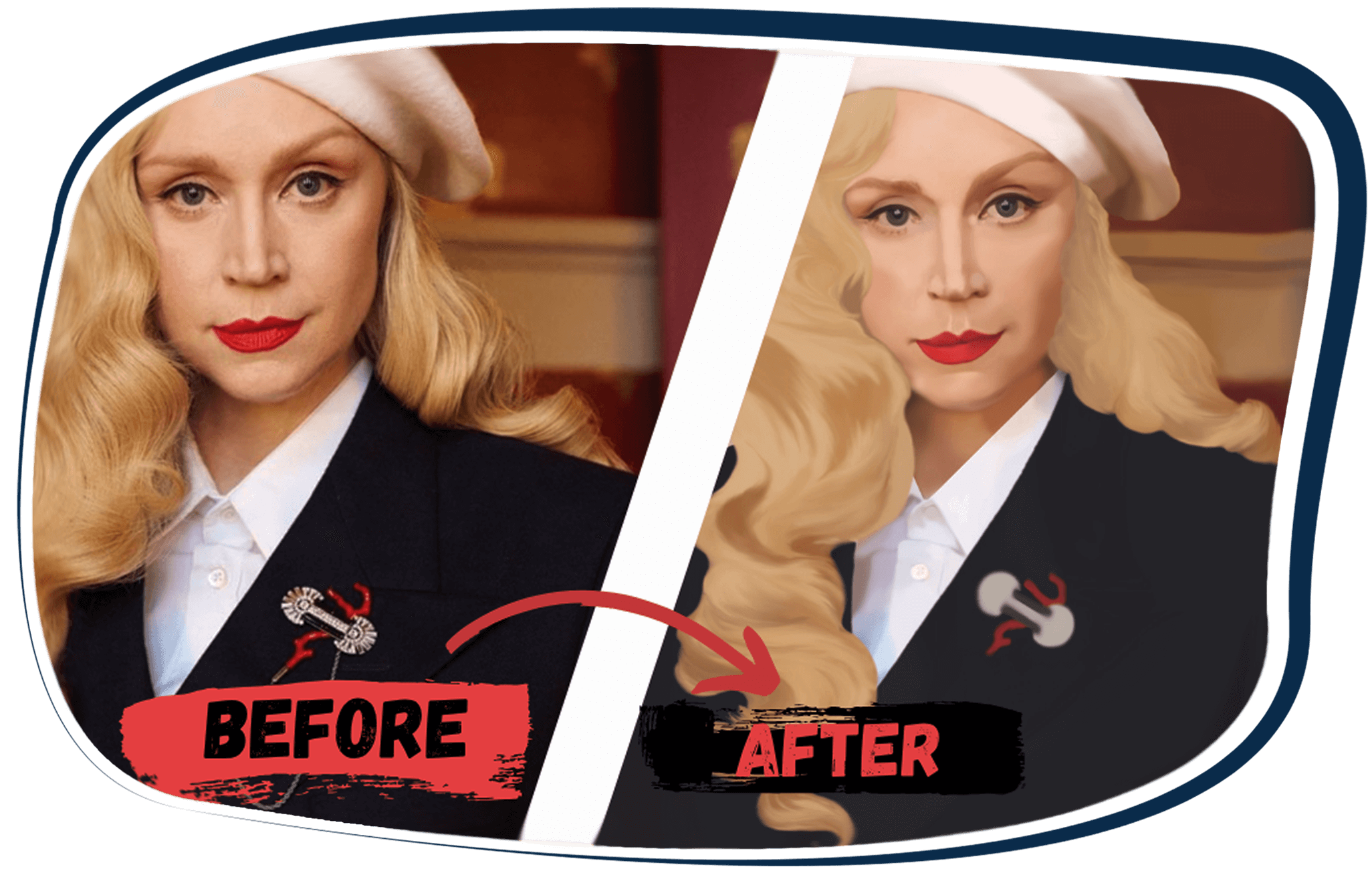 before after festett női kép kerettel